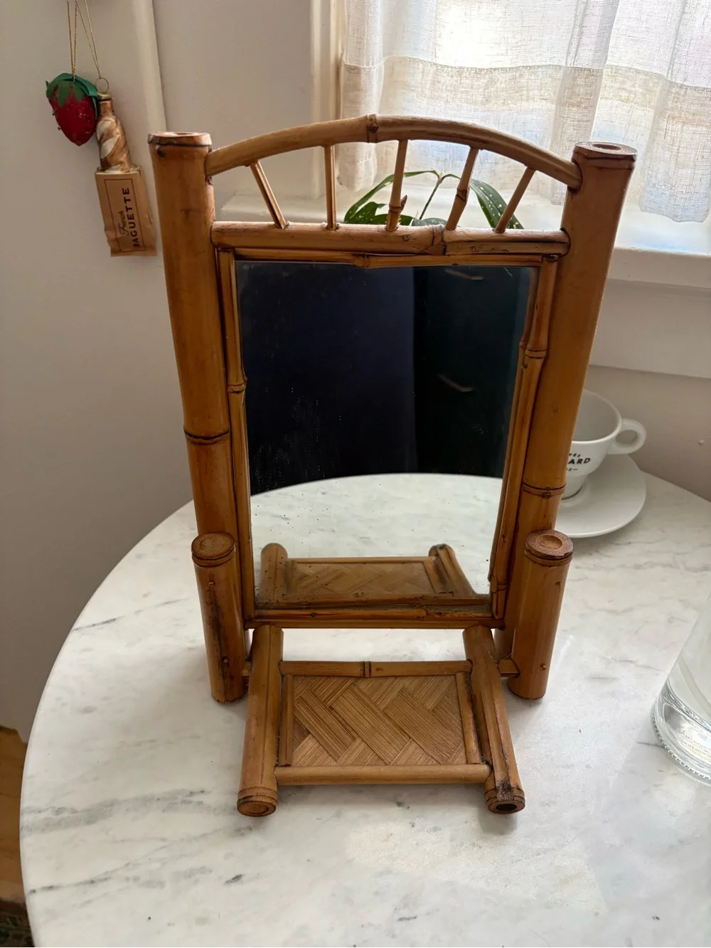 Vintage Liberty Bamboo Table Mirror in Natural Tan 1920s France Boho MCM